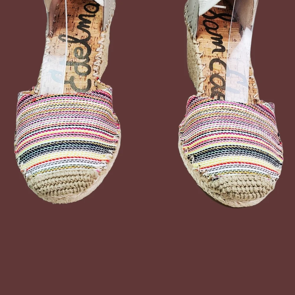 Sam Edelman Patsy Woven Multicolor Ankle Tie Wedge Espadrille Shoes Size 7